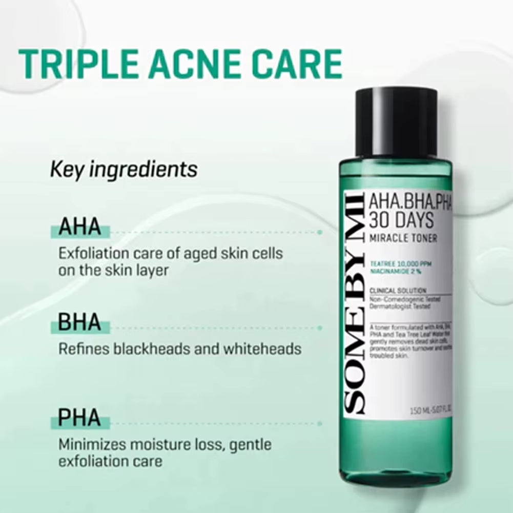 SOME by MI AHA-BHA-PHA 30 Days Miracle Acne Set (Toner, Cream, Acne Foam)Soothes Suitable for Oily Acne Sensitive Skina