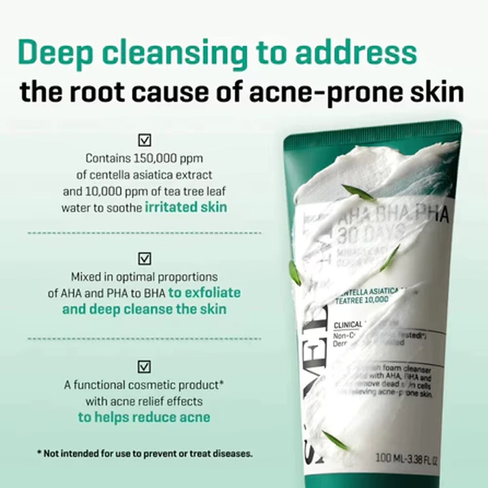 SOME by MI AHA-BHA-PHA 30 Days Miracle Acne Set (Toner, Cream, Acne Foam)Soothes Suitable for Oily Acne Sensitive Skina
